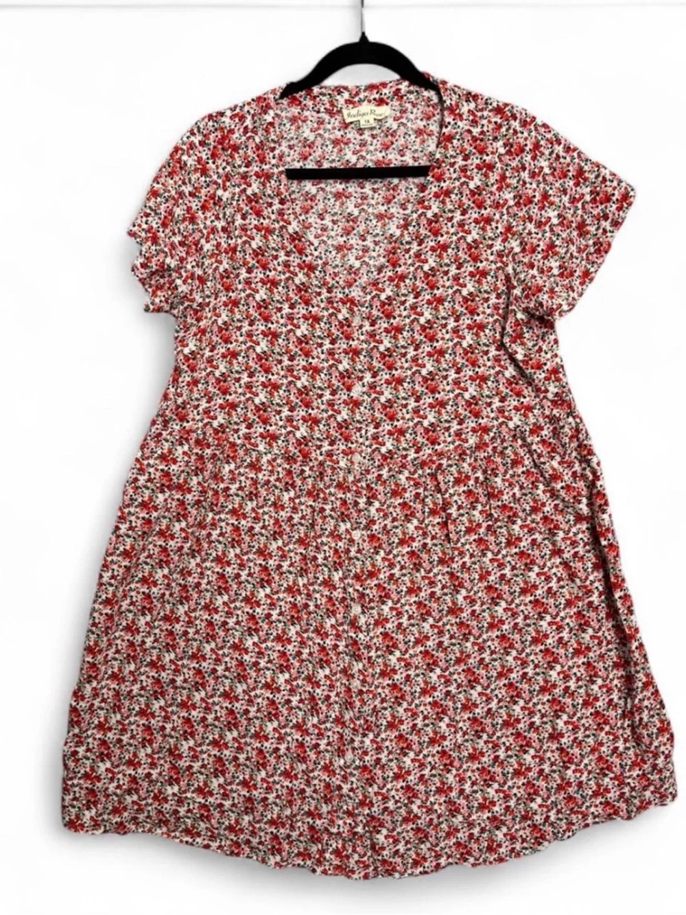 Indigo Rose Floral Mini Dress Cottagecore Coquette Romantic Button Front Sz‎ 1X - Picture 2 of 8